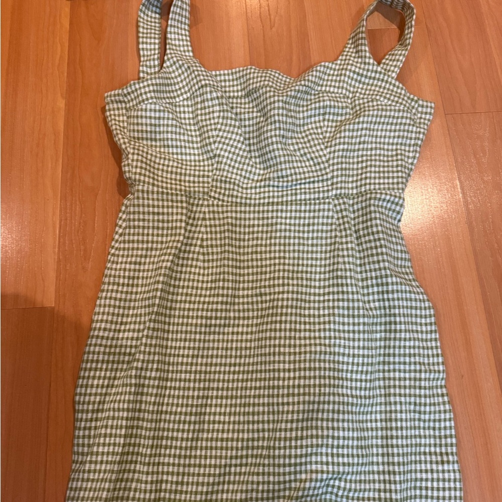 Reformation Avocado Checked Celosia Linen Dress - Picture 5 of 8